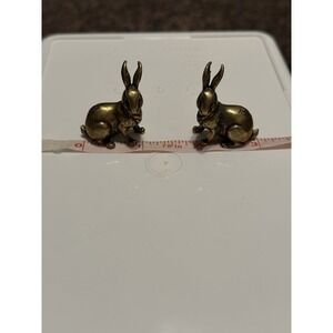 Pair Of Vintage Small Cast Brass Oriental Lucky Rabbit Hares  Trinket Figurine